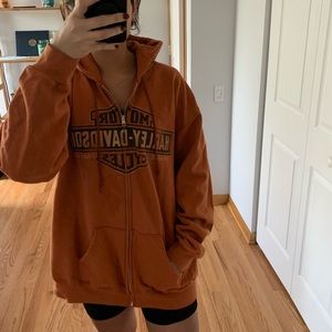 Vintage Harley Davidson orange oversized hoodie